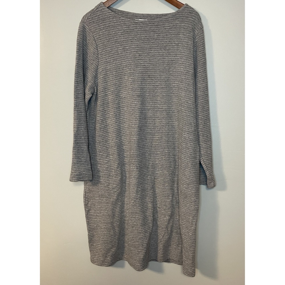 J. Jill Ribbed Long Sleeve Shift Sweater Dress Sz XL Grey‎ Pockets
